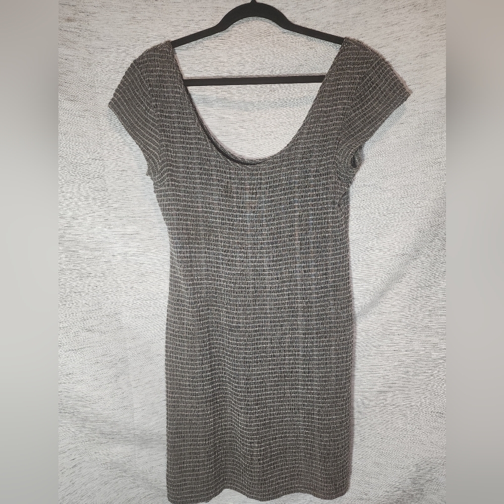 Free People M Black and Grey Mini Dress Short Sleeve Textured Stretch